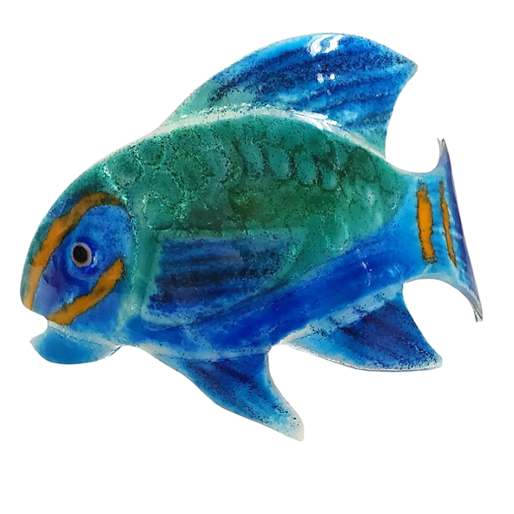 Unique Original Blue and Green Fused Glass Fish Decor Kiln Fired Hand Signed